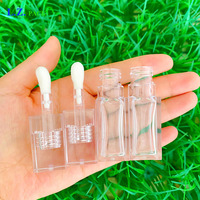 LZ Pack Stock Venta caliente PETG 6,5 ML Full Clear Fat Wand Tubos de brillo de labios Cuadrado Transparente Jumbo Etiqueta privada Tubo de brillo de labios