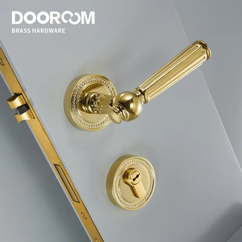 Dooroom פליז דלת מנוף סט מודרני וילה חדר שינה זהב כרום חדש קלאסי מוצק עץ פנים מנעול סט מנעול דמה