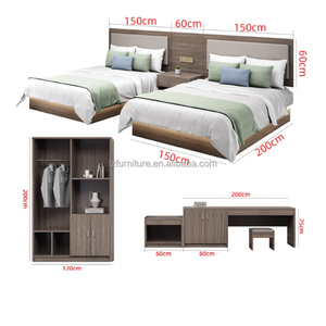 Complete Hotel Bedroom Furniture Sets Wood Queen King Bed Frame <b>With</b> Headboard Nightstand <b>Desk</b> Wardrobe for 3 Star Hotel Project - Product Image 5