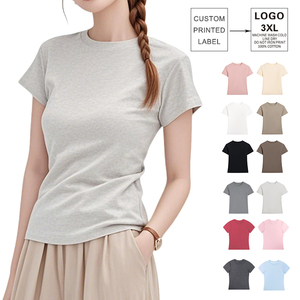 T-Shirt Estiva da Donna in <span class=keywords><strong>Cotone</strong></span> ed Elastan con Grafica Personalizzata, Collo Tondo, 220G, Bianca - Product Image 1