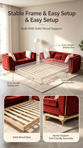 Sofá Tapizado en Terciopelo Rojo Rubí, Estilo Chic Parisino, <span class=keywords><strong>para</strong></span> Salón de Lujo, Sala de Estar, Hotel Boutique, Canapé - Product Image 4