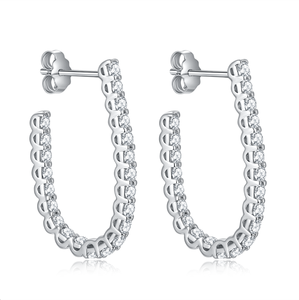 ต่างหูฮิปฮอปประดับเพชรโมอิสซาไนต์สีขาว วัสดุซิลิโคนสีเงิน - Product Image 1