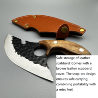 Couteau ULU en acier inoxydable de 5 pouces de qualité supérieure avec manche en bois et étui en cuir pour boucher et désossage de viande