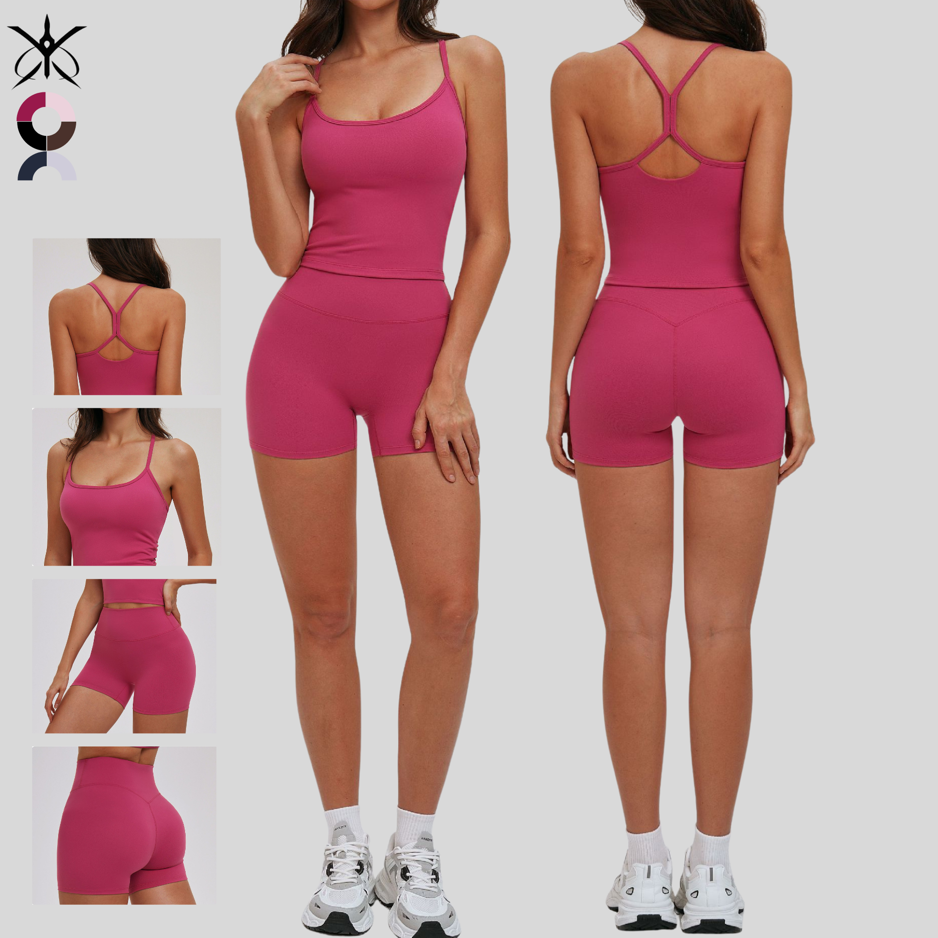 Comfortable Openwork Yoga Set Breathable Fitted Tank Top Versatile Fitness Wear High-Waisted Shorts Solid Lightweight Quick-Dry