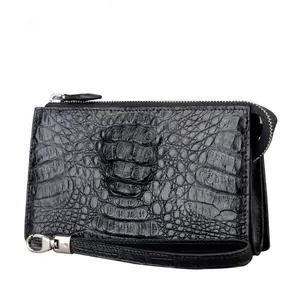 High Quality Men'S 100% Genuine Crocodile Skin Zipper Clutch Wrist Bag Luxury Alligator Crocodiles Leather Wallet For Men