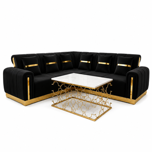 Luxury Modern Black Velvet Extendable L Shape Sectional <b>Sofa</b> <b>Gold</b> Accents Deep Seat for Apartment Villa Living Room Furniture - Product Image 6