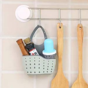 Modern Home Storage Drain Basket Bag Hanging Adjustable Strap Faucet <b>Kitchen</b> Sink <b>Sponge</b> Silicone Plastic Soap <b>Holder</b> - Product Image 4