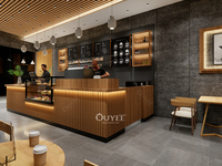 Comptoir de café-restaurant avec éclairage LED, armoires en bois écologiques, personnalisable pour les espaces de vente au détail
