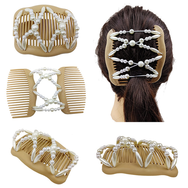 IFOND Elegant Pearl White Handmade Beaded Hair Comb Double Row Hair Pin for Women Wedding Hair Accessory