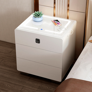 Table de chevet intelligente de luxe moderne blanc noir gris bois avec lumière led haut-parleurs chargeur empreinte digitale <span class=keywords><strong>3</strong></span> <span class=keywords><strong>tiroirs</strong></span> meubles de chambre - Product Image 5