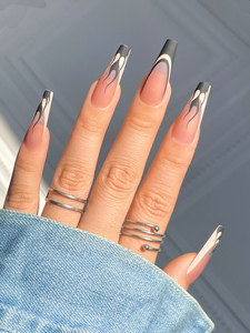 Unghie artificiali pressing-On da <span class=keywords><strong>donna</strong></span> in stile europeo stile francese <span class=keywords><strong>nero</strong></span> fuoco lunga Ballerina - Product Image 2