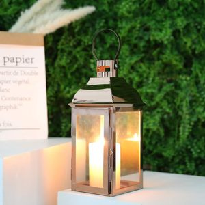 Lanterne en acier inoxydable de style nordique, décorations pour la maison, lanterne en métal, porte-bougie classique en or rose - Product Image 5