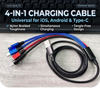 Kabel Pengisian Cepat Tipe C 4-in-1 Multi Charging Cable 65W PD USB-C 3.5A Kabel Pengisian Daya Nilon Terjalin untuk iPhone Samsung Android