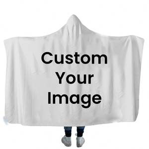 100% Polyester OEM Customized Oversize High Quality Knitted <b>Portable</b> Home Use Hooded Wearable Blanket - Product Image 1