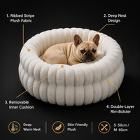 Coussin pour animaux de compagnie en peluche ondulée côtelée, double couche, avec rebord amovible, coussin intérieur moelleux, pour chat et petit chien, toutes saisons, lavable en machine, OEM