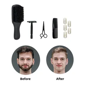 Beard Brush For Men 4 Pcs Set With 100% First Cut Boar Bristles To Tame And Soften Your Facial Hair