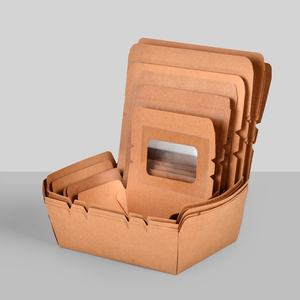 Fiambrera de avión con recubrimiento UV autoerectable de papel Kraft marrón desechable con ventana transparente para comida enlatada, ensalada, sándwich y pan - Product Image 6