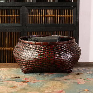 Bamboo Woven Charcoal <b>Basket</b> Round <b>Storage</b> Container For Living Room Neatening Use - Product Image 4