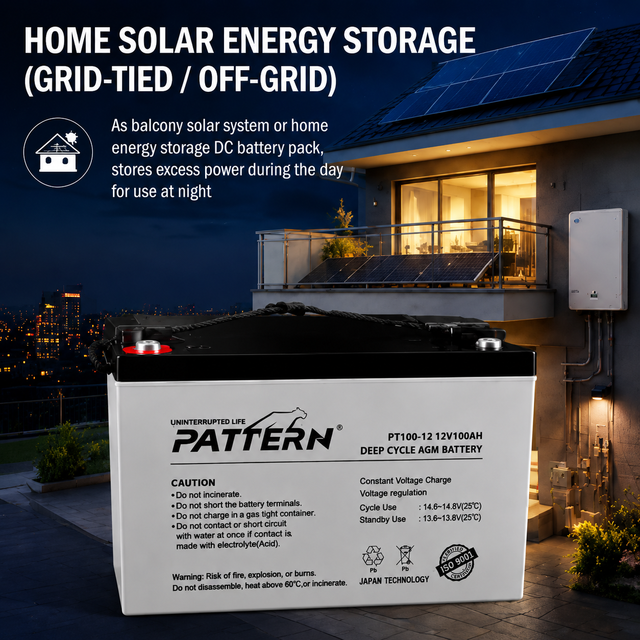 PATTERN 12V 100Ah Japan Technology Maintenance Free Rechargeable Deep Cycle AGM Solar Lead Acid Batteries