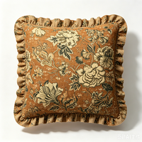 Housse de coussin en coton et lin à imprimé floral vintage avec volants, faible MOQ, personnalisable, multicolore, fournisseur de textiles de maison