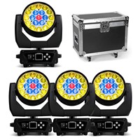 4 projecteurs de scène RVBW 19*15W avec anneau lumineux, faisceau mobile, zoom et contrôle DMX, livrés avec flight case