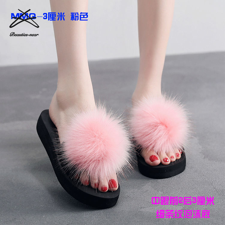 Sandalias deslizantes con Bola de Pelo para mujer, chanclas con diseño de  moda para interiores, de verano