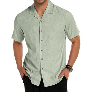 Chemise décontractée en lin à manches courtes boutonnée pour homme FOXA – Respirante, idéale pour l'été, la plage, les mariages et les vacances - Product Image 1