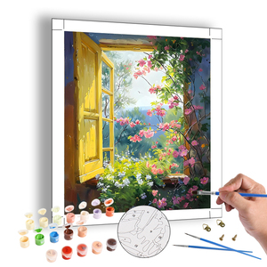 Commercio all'ingrosso fai da te decorazione da parete per adulti paesaggio da finestra su misura su tela fatta a mano pittura a olio da numeri della fabbrica - Product Image 1