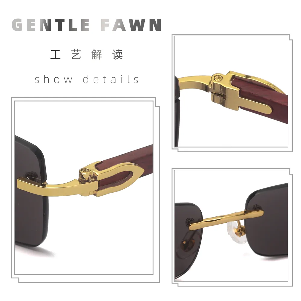 Sunglasses Factory Newly Arrival Metal Hinge Wooden Arms No Frame Rimless Colorful Lenses Sunglasses