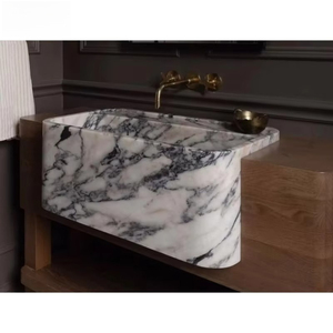 Muebles de Baño, Lavabos de Mármol Natural Calacatta Viola Pulido, Montados en la Pared, para Decoración de Interiores Modernos - Product Image 2