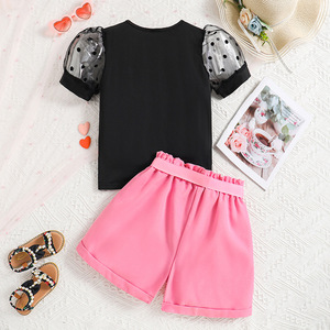 2024 grands enfants vêtements été mode enfants vêtements coeur imprimé T-shirt haut Shorts deux pièces filles tenues pour adolescent - Product Image 2