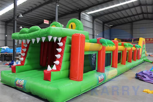 Patio de recreo al aire libre comercial PVC selva cocodrilo 59 pies carrera de obstáculos inflable gigante para adultos niños con Pared de escalada - Product Image 2
