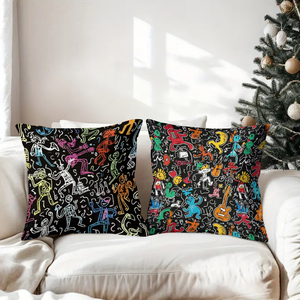 หมอนอิงสไตล์กราฟฟิตีสีสันสดใสพร้อมลายโน้ตดนตรีและรูปคนเต้นรำ ตกแต่งโซฟาสำหรับวันหยุดให้ดูอบอุ่น - Product Image 3