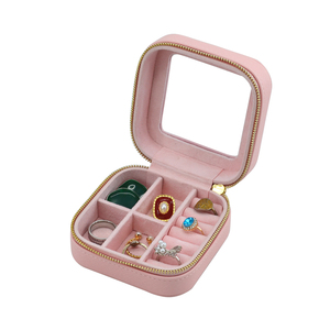 <b>Small</b> Simple Custom Logo Jewelry Case Travel <b>Box</b> Organizer Mini PU Leather Zipper Closure Portable Jewellery <b>Storage</b> - Product Image 2