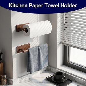 Support <span class=keywords><strong>mural</strong></span> en bois pour papier absorbant, pour salle de bain et cuisine, <span class=keywords><strong>porte</strong></span>-serviettes en bois d'acacia à fixer sous l'armoire - Product Image 3