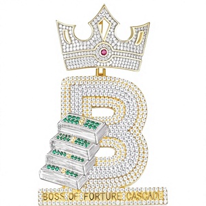 Broche de Diamantes Cascade Boss Of Fortune con Corona y Esmeralda, Chapado en Plata 925, Estilo Hiphop - Product Image 1