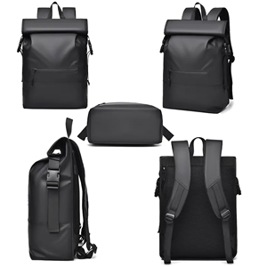 Mochila para Portátil con Cierre Enrollable, Estilo Moderno, Impermeable, de PU, para Estudiantes Universitarios, Escolares, Uso Diario, Deportiva, Casual, para Hombre - Product Image 4