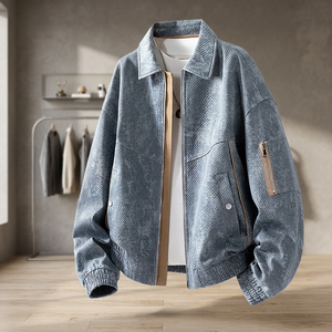 ANSZKTN M-8XL Coated American-style <b>Denim</b> Lapel Bomber <b>Jacket</b> <b>Men</b> Streetwear Heart Pattern Zipper Closure 100% Polyester 2025 - Product Image 2