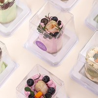 Boîte à dessert rectangulaire jetable de 2 pouces, boîte à mousse, boîte à gâteau à charnière en plastique PET écologique, qualité alimentaire, logo personnalisé