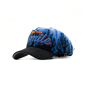 Casquette de baseball déstructurée <span class=keywords><strong>en</strong></span> coton 5 panneaux de haute qualité, personnalisée OEM, avec broderie 3D <span class=keywords><strong>en</strong></span> relief et bords bruts, style streetwear tendance - Product Image 3