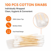 100 bâtonnets de coton à double extrémité en bambou, emballés dans une pochette non tissée, jetables pour un usage quotidien familial et pour les voyages