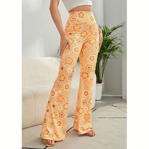 Sitio web independiente <span class=keywords><strong>para</strong></span> Europa y América: Pantalones <span class=keywords><strong>casuales</strong></span> acampanados de cintura elástica estampados <span class=keywords><strong>para</strong></span> uso diario transfronterizo - Product Image 1
