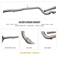 Échappement Catback à valves pour Audi A5 B10 2.0T Quattro RHD, montage direct, 2025 à 2026, avec silencieux à valves et embouts noirs quadruples, prêt à l'emploi