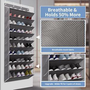 30 Pairs Over The Door <b>Shoe</b> Organizer 10 Tier Hanging Rack Deep Pocket Closet Storage Extra Large Fabric Non Woven - Product Image 6