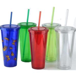 Gobelets en plastique transparent à double paroi, réutilisables, anti-fuite, sans BPA, avec couvercle et paille, personnalisables avec logo, 12oz 16oz 22oz, pour cadeau - Product Image 5