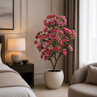 Arbre d'azalée artificiel de 110 cm, plante fleurie au toucher réel avec des fleurs rose vif, décoration intérieure et extérieure, vente en gros