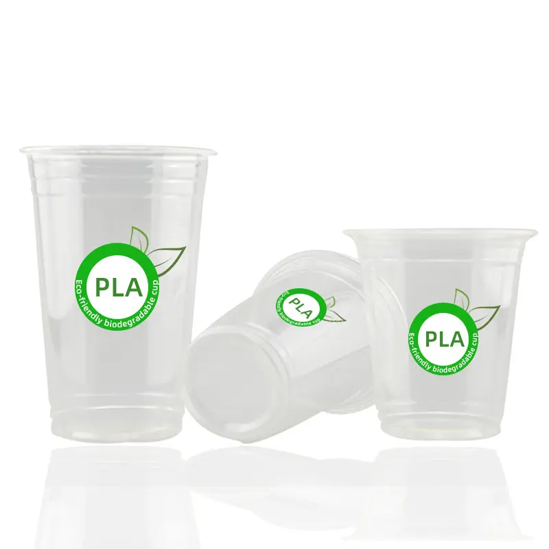 Op Maat Bedrukte Composteerbare Doorzichtige Wegwerp Plastic 100% Biologisch Afbreekbare Pla Cup Plastic Smoothie Cups Met Deksels