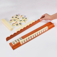 Kit de jeu de mahjong américain en bois 4 pièces, design ondulé festonné, avec support de tuiles de mahjong style vague et règle de déplacement des tuiles, portable pour table