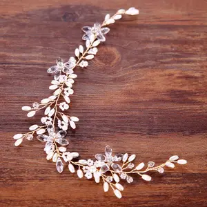 SLBRIDALWired-Diadema para el pelo con cristales y diamantes de imitación, perlas, hojas de flores, accesorios para el cabello para dama de honor