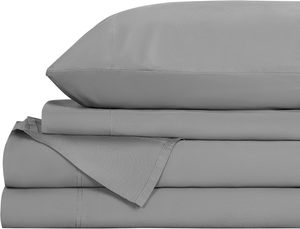 300TC 100% organik bambu viskon yatak örtüsü seti kraliçe gümüş/beyaz renk 4 adet - Product Image 3